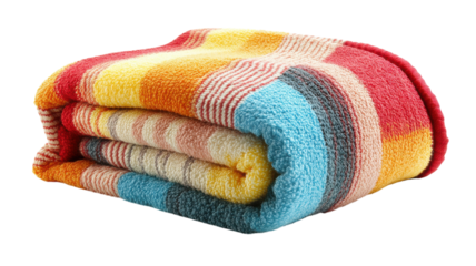 Colorful striped blanket ready for cozy evenings by the fireplace in winter