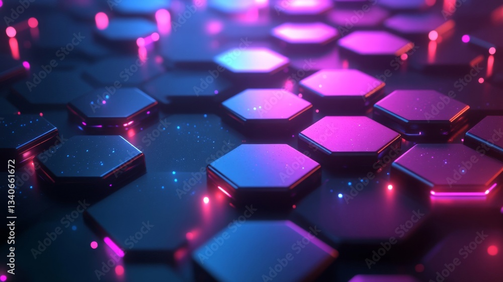 Poster abstract geometric hexagon pattern background with glowing neon lights