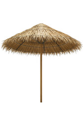 A straw beach umbrella isolated on white or transparent png background