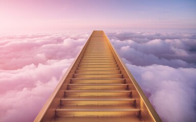 golden staircase leading up to the clouds, Golden stairway to heaven among clouds