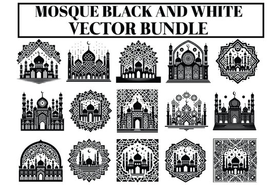 Mosque Black and White Vector Bundle | Islamic Art