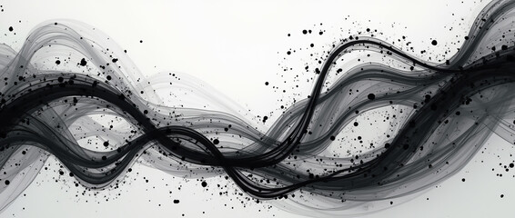 Abstract modern design with black waves and dots on white