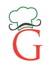 Initial Letter G Chef Hat Symbol For Restaurant Logo Design Vector Template
