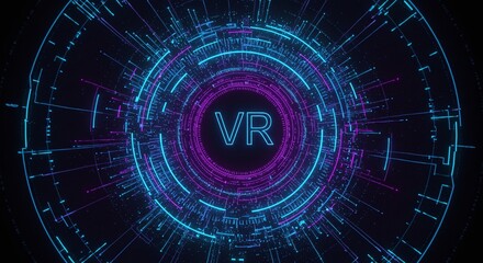 Immersive VR experience: A captivating depiction of virtual reality, illuminated by neon lines and radiant colors, symbolizing the cutting-edge of the future and immersion.