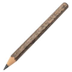A wooden pencil with a sharpened tip, showcasing a textured surface and natural color variations, Transparent Background.