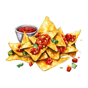 watercolor nachos with salsa clip art preview