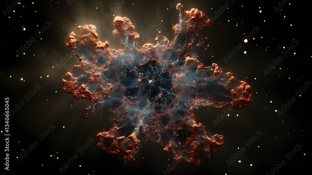 Poster brilliant distant supernova exploding in the dark vastness of space with radiant colors and cosmic e