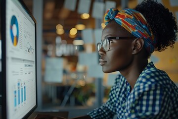 Driven African American Financial Analyst Utilizing Spreadsheet Software in Contemporary Office Environment