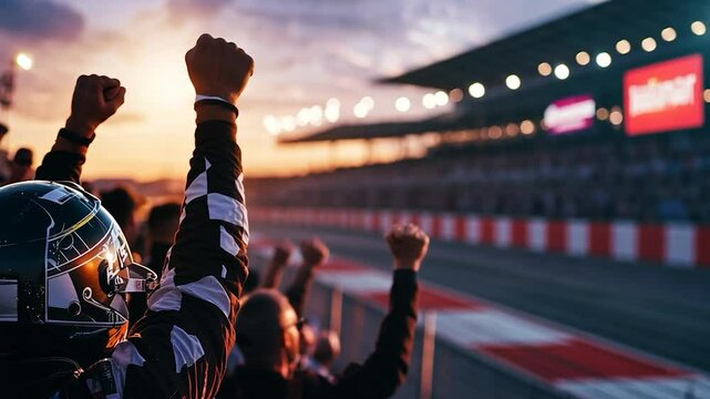 Victory Celebration at Racing Track Sunset