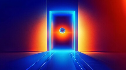 A vibrant doorway with a glowing globe, symbolizing exploration.