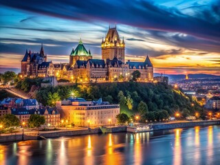 Obraz premium Quebec City Night Lights Long Exposure Photography - Canadian Landmark