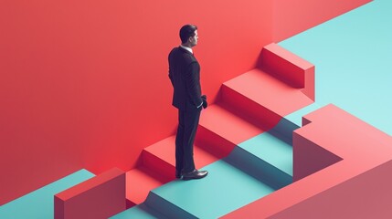 Businessman on Abstract Isometric Stairs