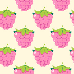 Seamless pattern with raspberries on a light background