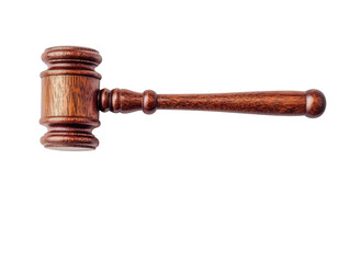 A wooden gavel with a polished finish, commonly used in legal proceedings to signify authority and order, Transparent Background.