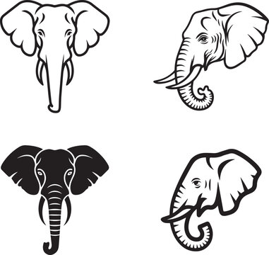 Set of elephants head vector