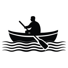 Silhouette of a man paddling canoe on lake vector image