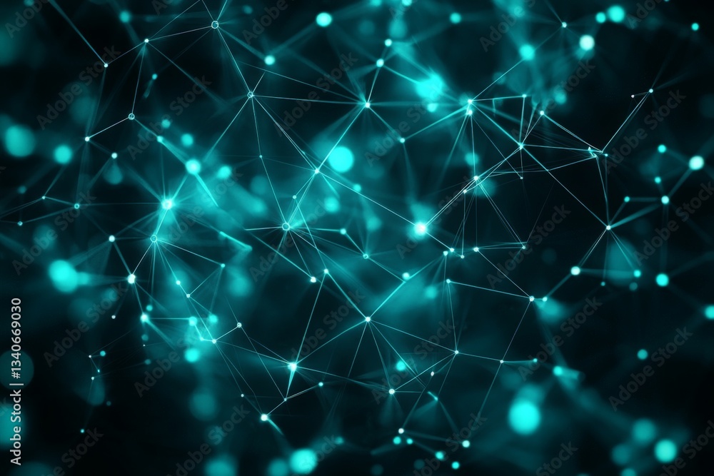 Poster Abstract digital network design representing interconnected nodes and glowing lines on dark background
