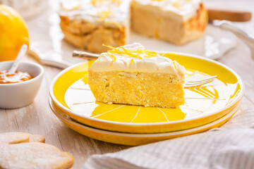 Homemade Almond lemon curd cheese cake, gluten and sugar free, low carb
