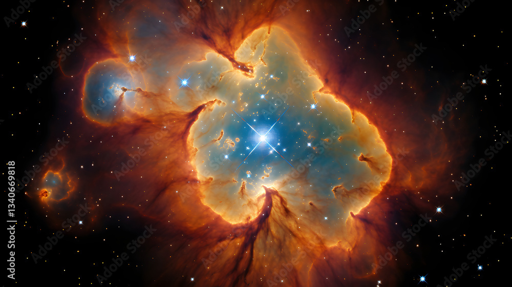 Poster enchanting image of a nebula gracefully displaying its splendor in the sky surrounded by stars in th