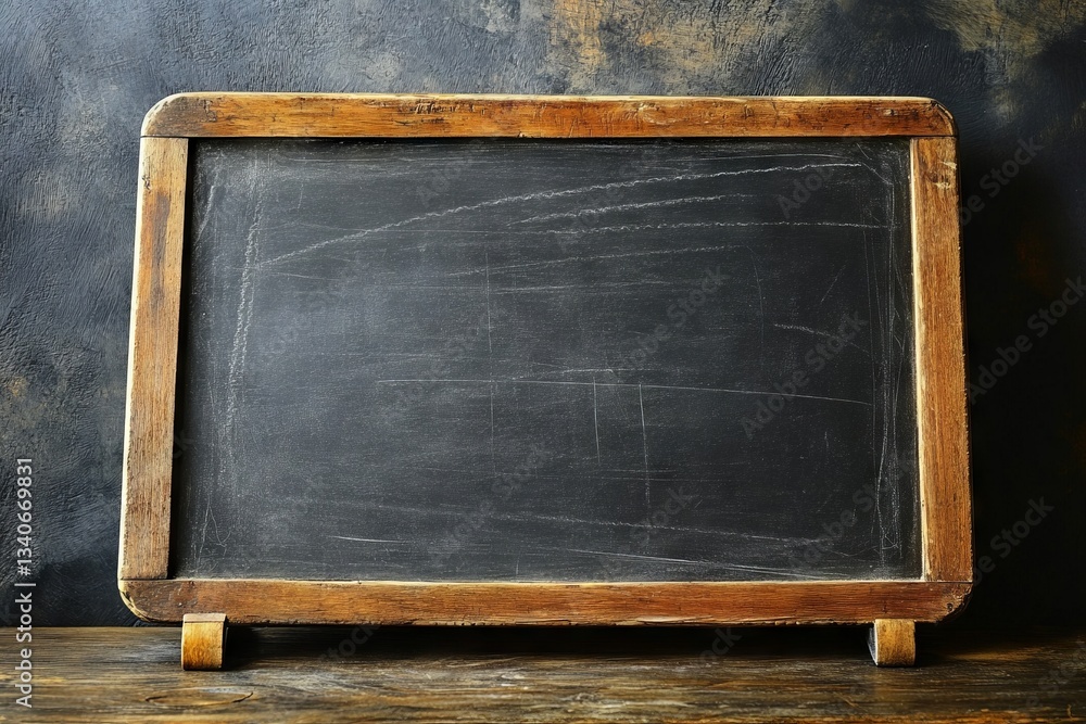 Poster rustic wooden chalkboard on a textured background ready for writing messages and notes in a creative
