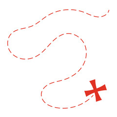 Treasure map element. A reddashed line and red X mark ink on the map, the treasure map with a dotted line, X marks the spot, dashed line to an X	
