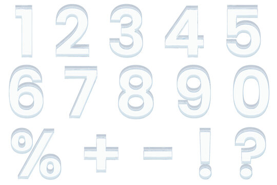 3d glass holographic liquid transparent numbers font from 0 to 9, percent sign, question mark, exclamation, plus and minus symbol. Rainbow glossy balloons with gradient render. 3D illustration