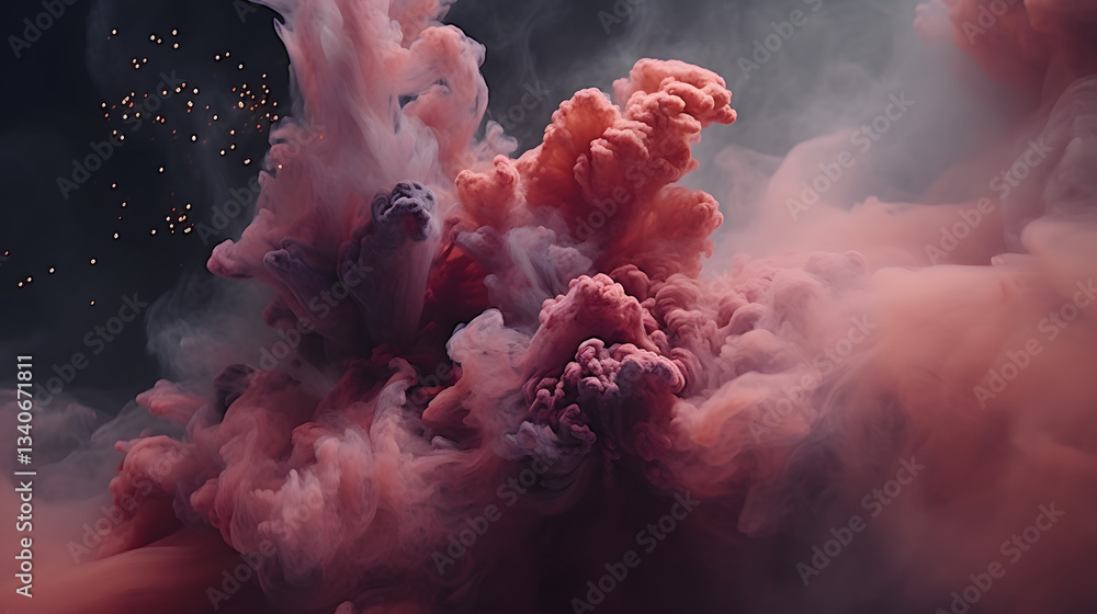 Poster captivating pink and red substance floating in the cosmic space representing clouds of gas and dust 