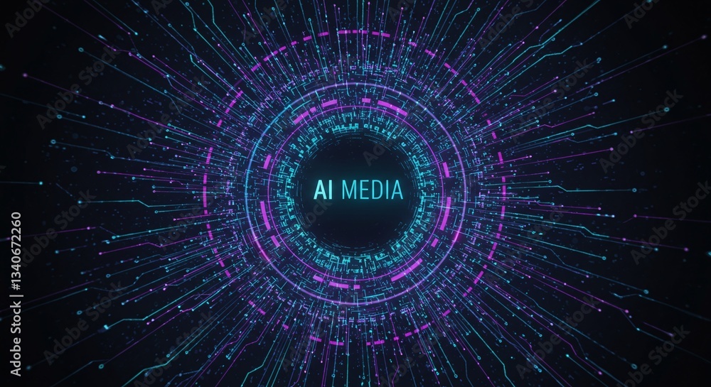 Poster ai media tech: a futuristic, data-driven design showcasing the words 