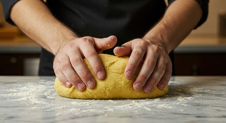 Hands Kneading Dough on Floured Surface Preparing Food at Home