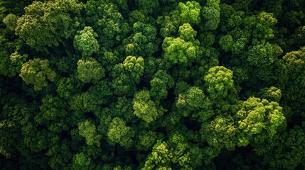 Naklejka premium Aerial view of lush green forest canopy, nature conservation, Earth Day, vibrant ecosystem, biodiversity, sustainable living, outdoor adventure, tranquility.