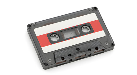 Fototapeta premium Retro Compact Cassette Tape with Red Stripe, Isolated on White