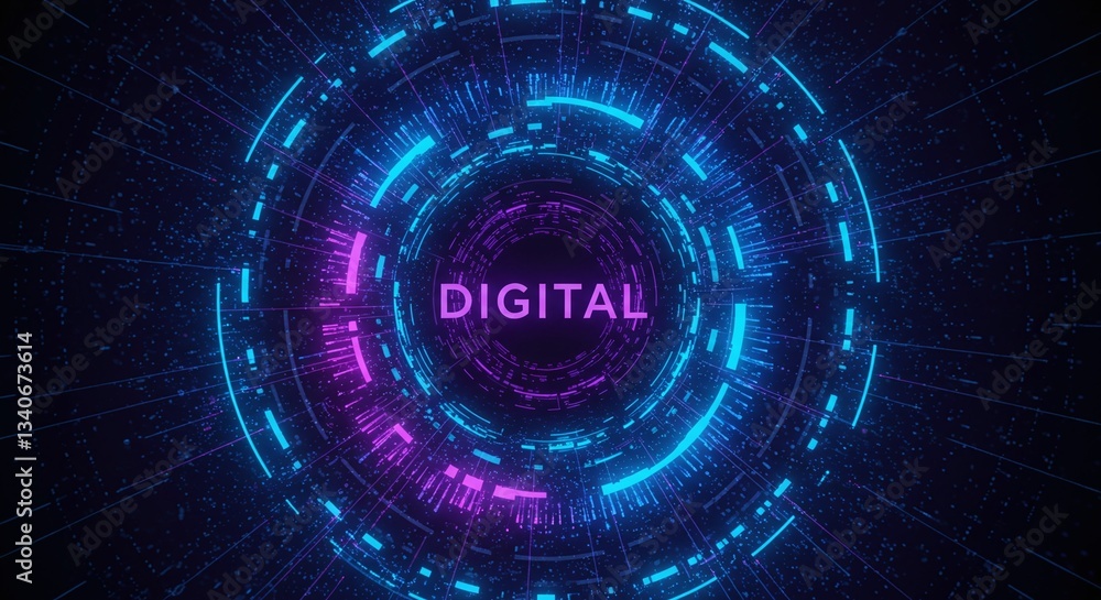 Poster digital innovation: dynamic digital abstract with glowing neon elements, showcasing innovation. the 