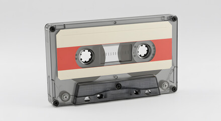 Obraz premium Retro Transparent Cassette Tape with Red Stripe on White Background