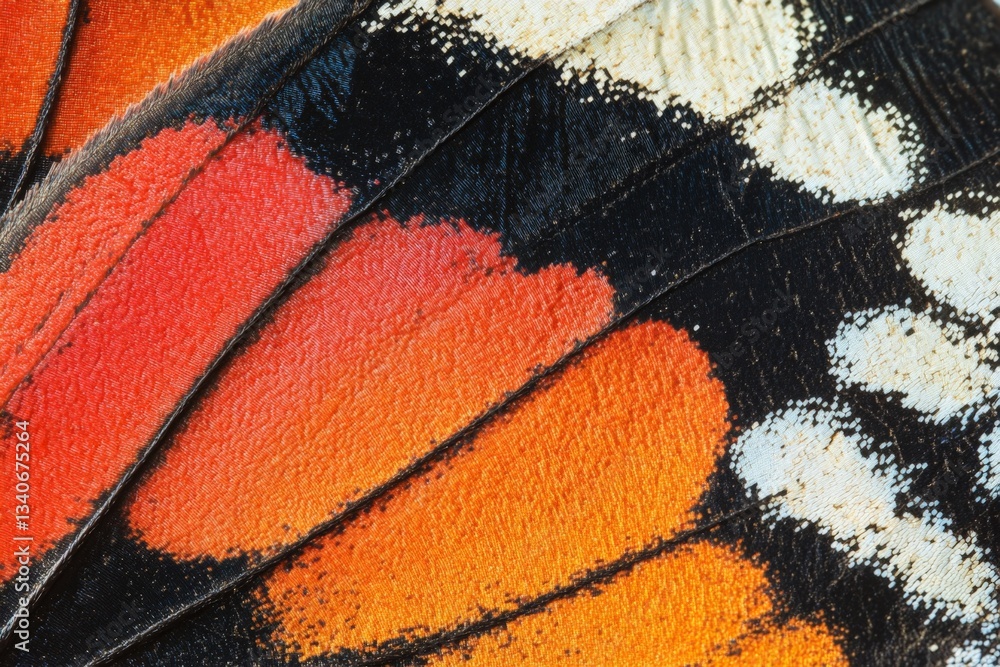 Poster Close-up view of vibrant butterfly wing patterns showcasing intricate details and colors in natural light