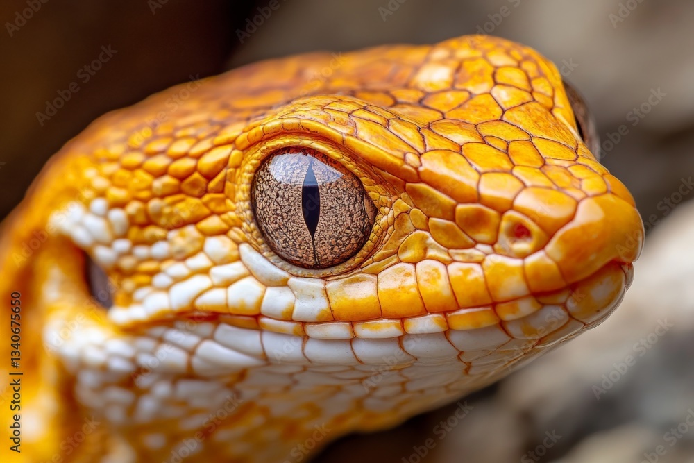 Poster lizard with striking orange and white patterns basking in warm sunlight