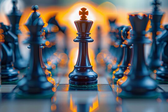 Symbolic Chess Piece Closeup: Double Color Pawn Surrounded by Others Signifies Business Partnership and Teamwork