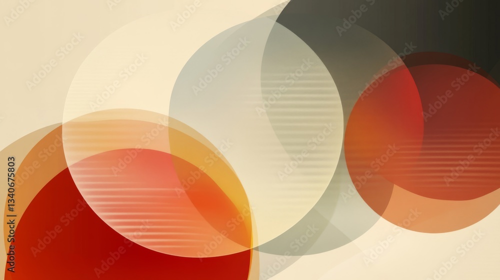 Poster abstract beige background with overlapping red and orange circles