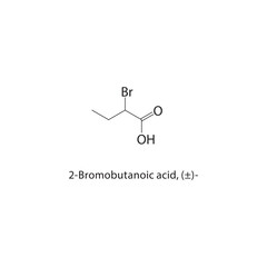 2-Bromobutanoic acid, (±)- skeletal structure. Brominated Carboxylic Acid compound schematic illustration. Simple diagram, chemical formula.