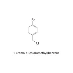 1-Bromo-4-(chloromethyl)-benzene skeletal structure. Brominated Chlorinated Benzene compound schematic illustration. Simple diagram, chemical formula.