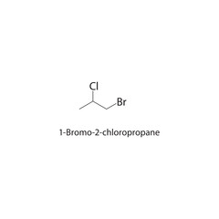 1-Bromo-2-chloropropane skeletal structure. Brominated Chlorinated Alkane compound schematic illustration. Simple diagram, chemical formula.
