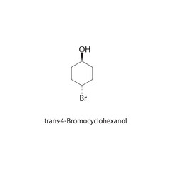 trans-4-Bromocyclohexanol skeletal structure. Brominated Alcohol compound schematic illustration. Simple diagram, chemical formula.