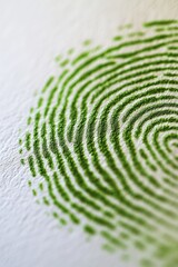 Green fingerprint pattern, eco-friendly concept, sustainability, identity, environmental awareness, Earth Day campaign, nature protection, personal responsibility.