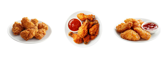 Set of Fried chicken with sauce on transparent background