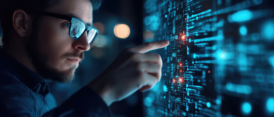 Innovative technology interaction modern office digital interface -tech environment close-up view data visualization concepts