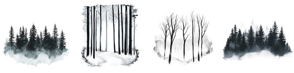 Fototapeta premium Atmospheric and moody winter forest landscape with bare trees fog and a sense of serene solitude