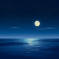 Fototapeta premium The moonlit sea, clouds, moon, and stars have an otherworldly appearance with soft focus and a hazy background art illustration design