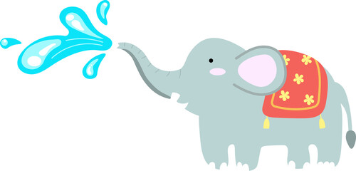 Illustration of a Playful Elephant Splashing Water