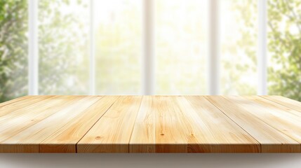 Bright Wooden Tabletop Against a Blurred Window Background
