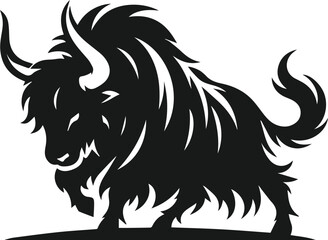 Yak lowering its head as if ready to charge animal vector silhouette