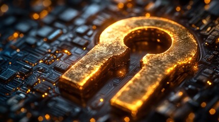 Golden Key on Circuit Board: Digital Security Concept